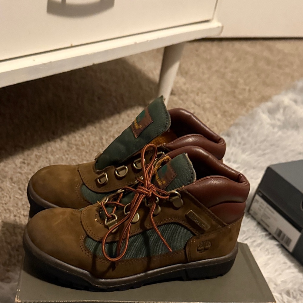 Beef & Broccoli Timberlands. Brown and Olive Boots